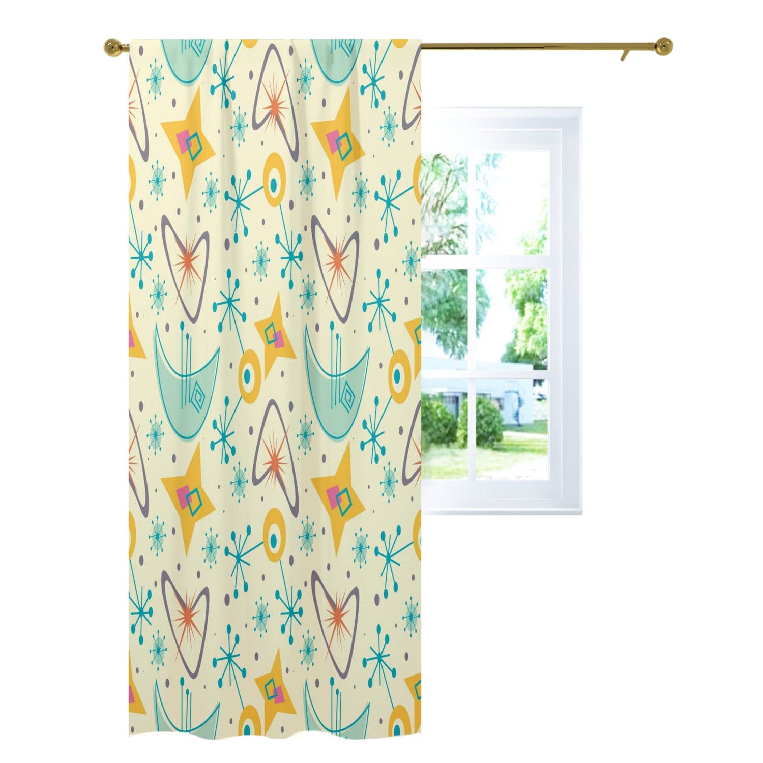 Kate McEnroe New York Mid Century Modern Retro 1950s Atomic Boomerang Window Curtains, Single PanelWindow Curtains103359