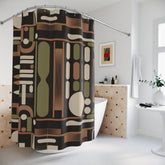 Kate McEnroe New York Mid Century Modern Retro 50s Abstract Geometric Black Olive Rust Shower CurtainShower Curtains12291971046701020100