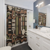 Kate McEnroe New York Mid Century Modern Retro 50s Abstract Geometric Black Olive Rust Shower CurtainShower Curtains12291971046701020100