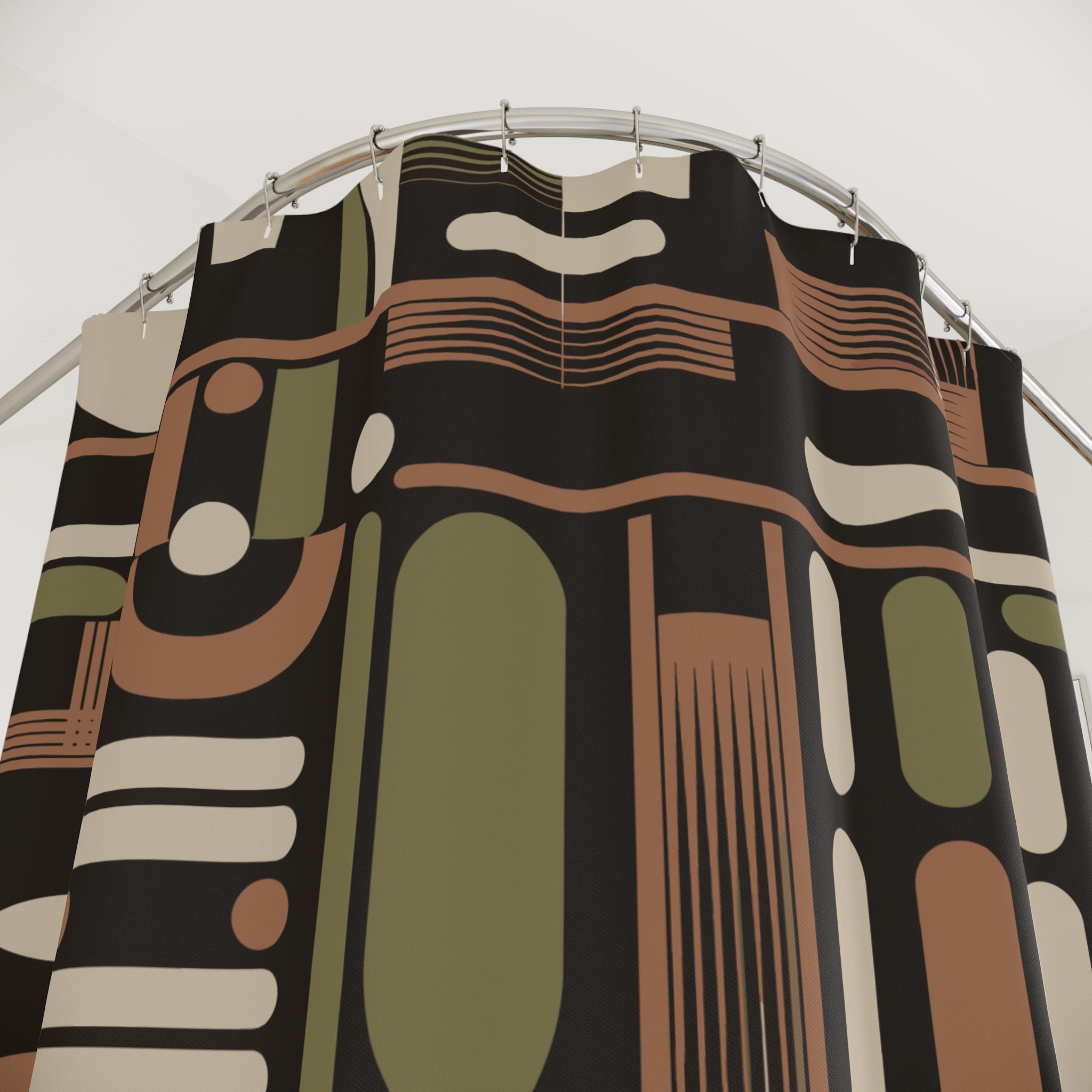 Kate McEnroe New York Mid Century Modern Retro 50s Abstract Geometric Black Olive Rust Shower CurtainShower Curtains12291971046701020100
