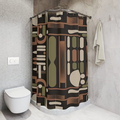 Kate McEnroe New York Mid Century Modern Retro 50s Abstract Geometric Black Olive Rust Shower CurtainShower Curtains12291971046701020100