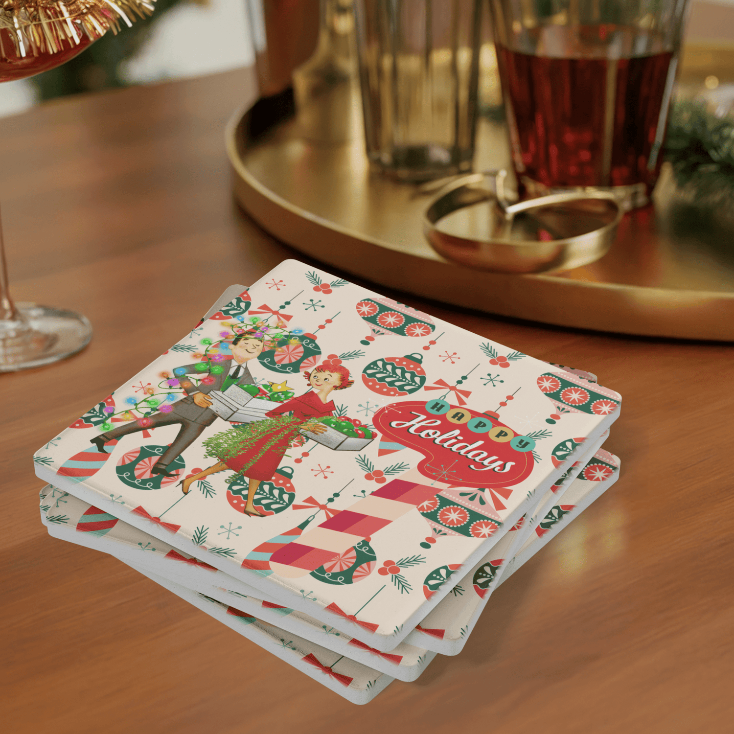 Kate McEnroe New York Mid Century Modern Retro 50s Christmas CoastersCoasters7021