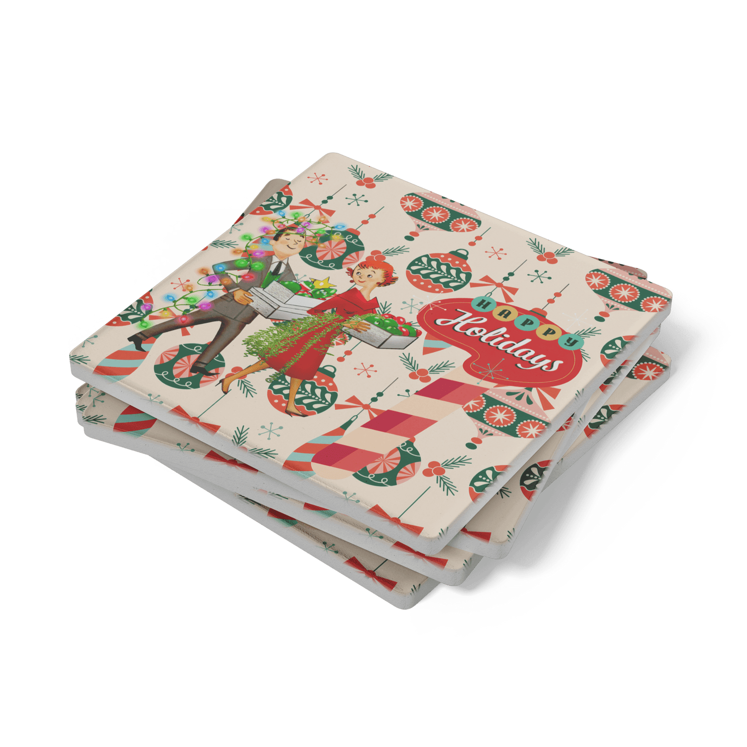 Kate McEnroe New York Mid Century Modern Retro 50s Christmas CoastersCoasters7021