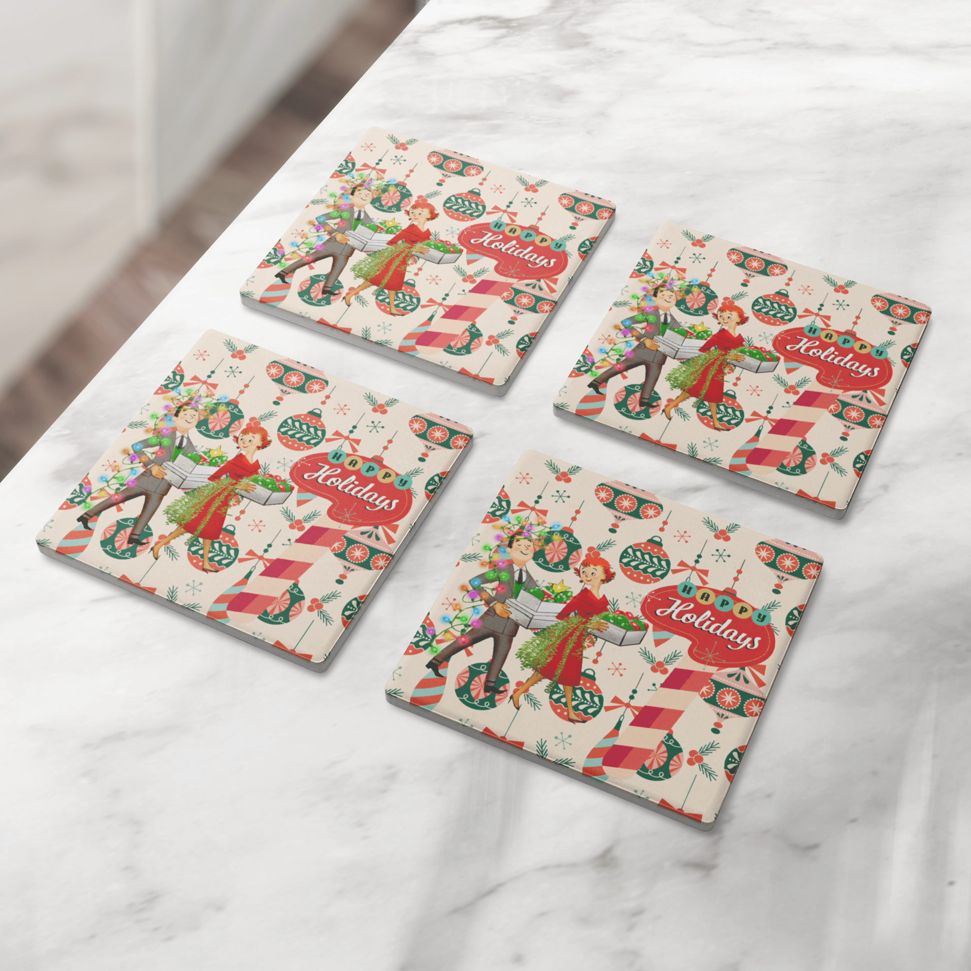 Kate McEnroe New York Mid Century Modern Retro 50s Christmas CoastersCoasters7021