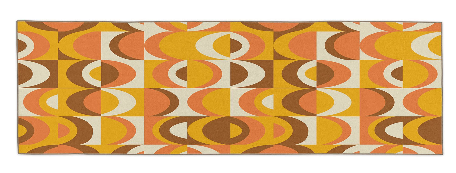 Kate McEnroe New York Mid Century Modern Retro 70s Geometric Orange, Brown Mustard Yellow Area RugRugs