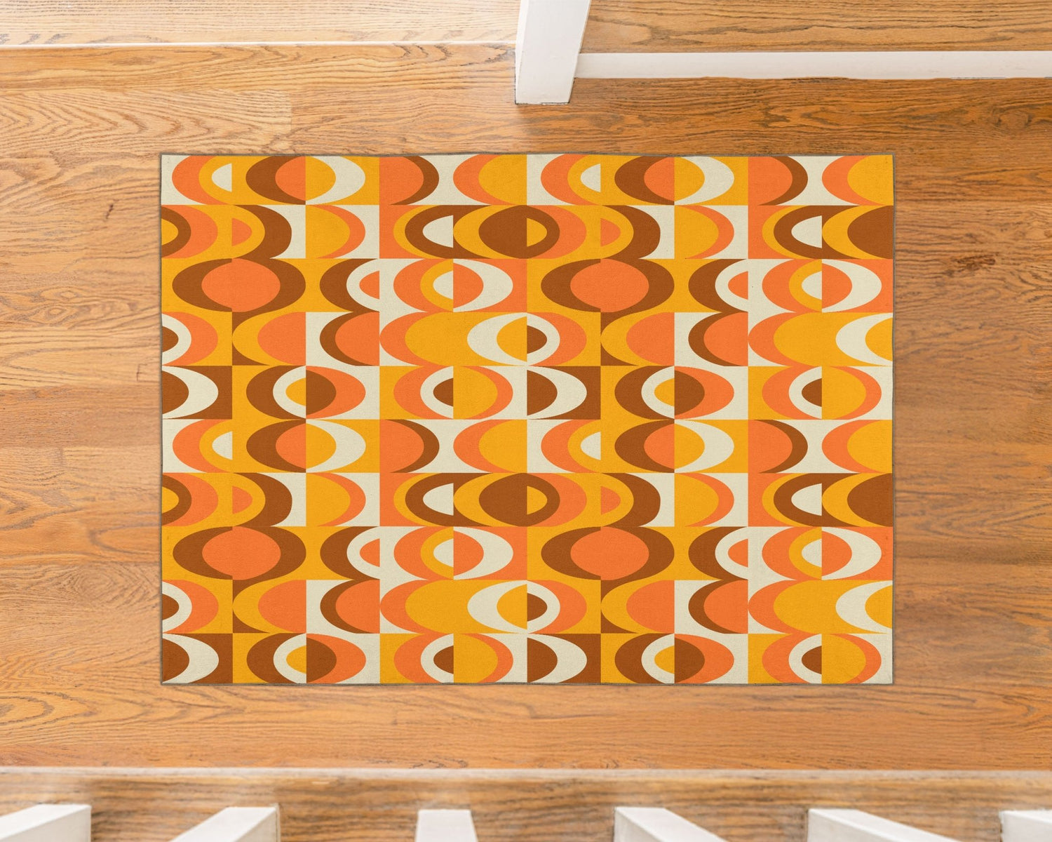 Kate McEnroe New York Mid Century Modern Retro 70s Geometric Orange, Brown Mustard Yellow Area RugRugs