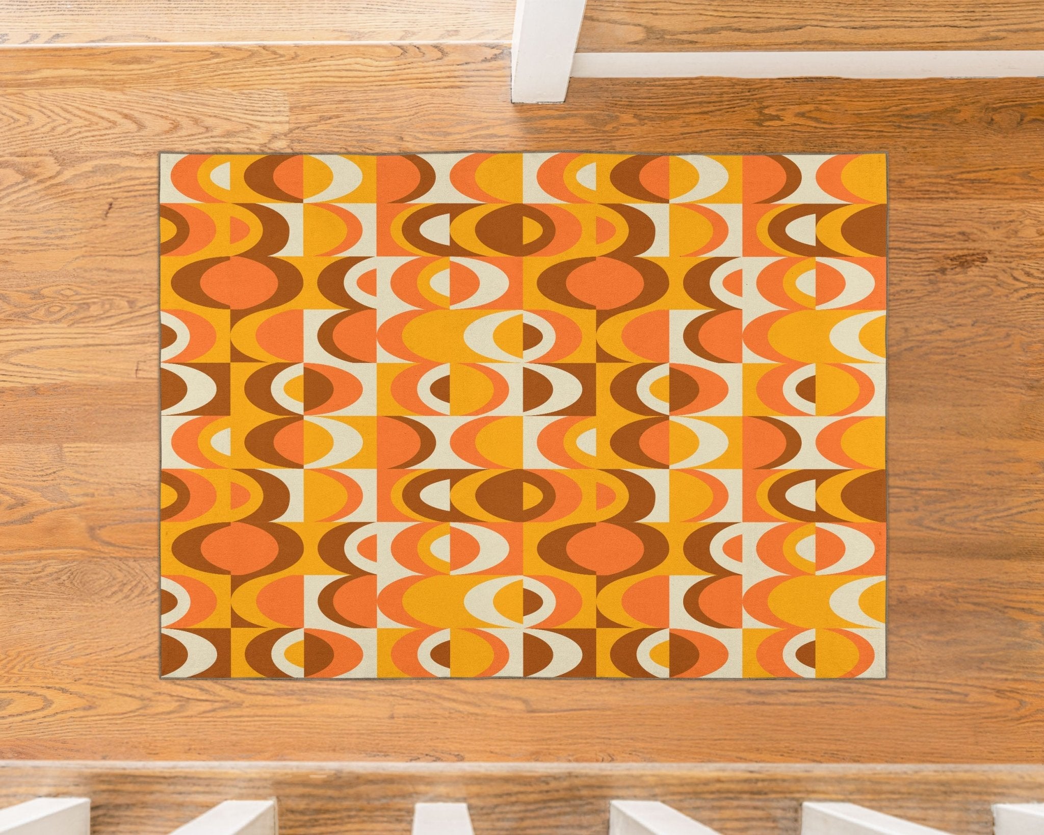 Kate McEnroe New York Mid Century Modern Retro 70s Geometric Orange, Brown Mustard Yellow Area RugRugs