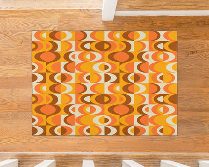 Kate McEnroe New York Mid Century Modern Retro 70s Geometric Orange, Brown Mustard Yellow Area RugRugs