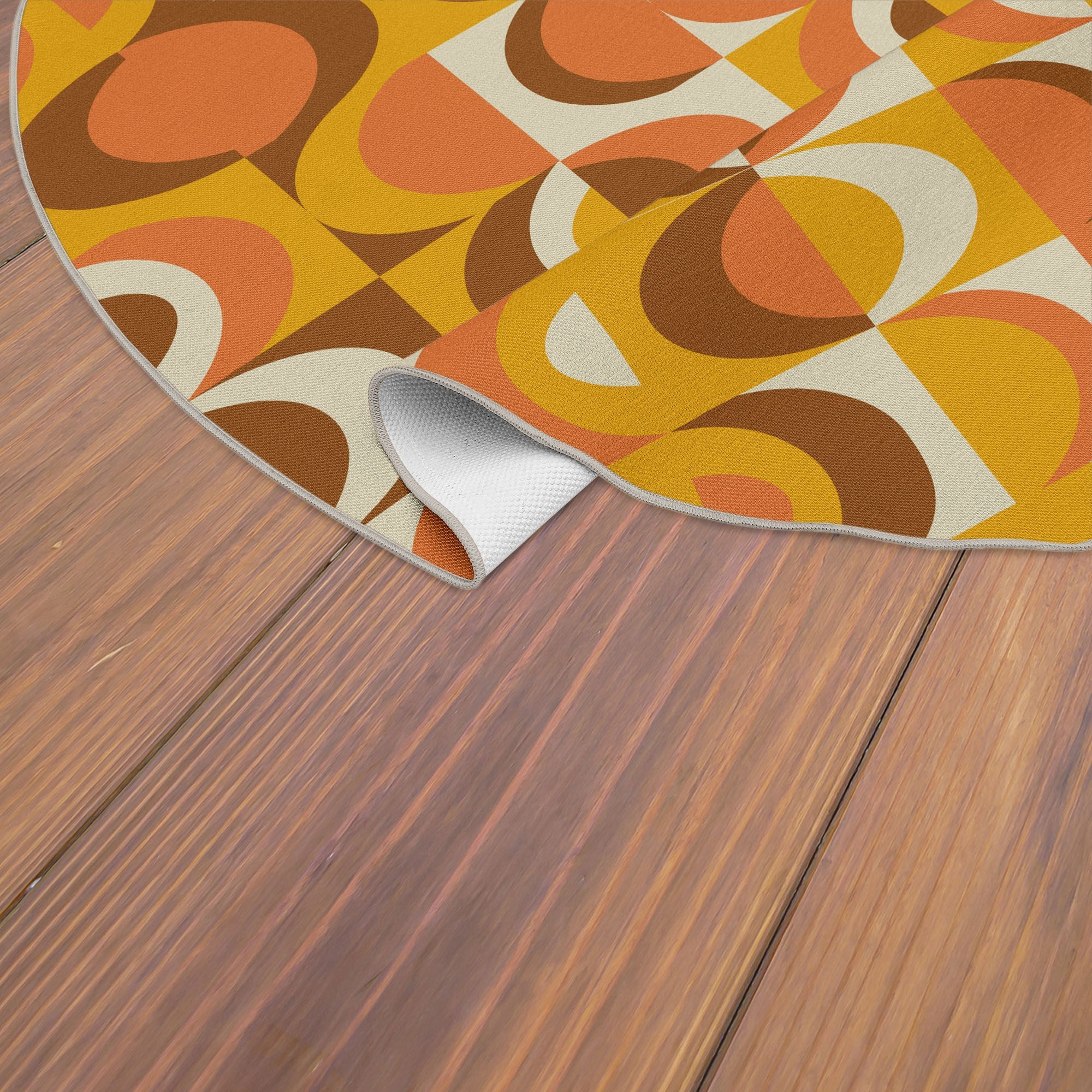 Kate McEnroe New York Mid Century Modern Retro 70s Geometric Orange, Brown Mustard Yellow Area RugRugs