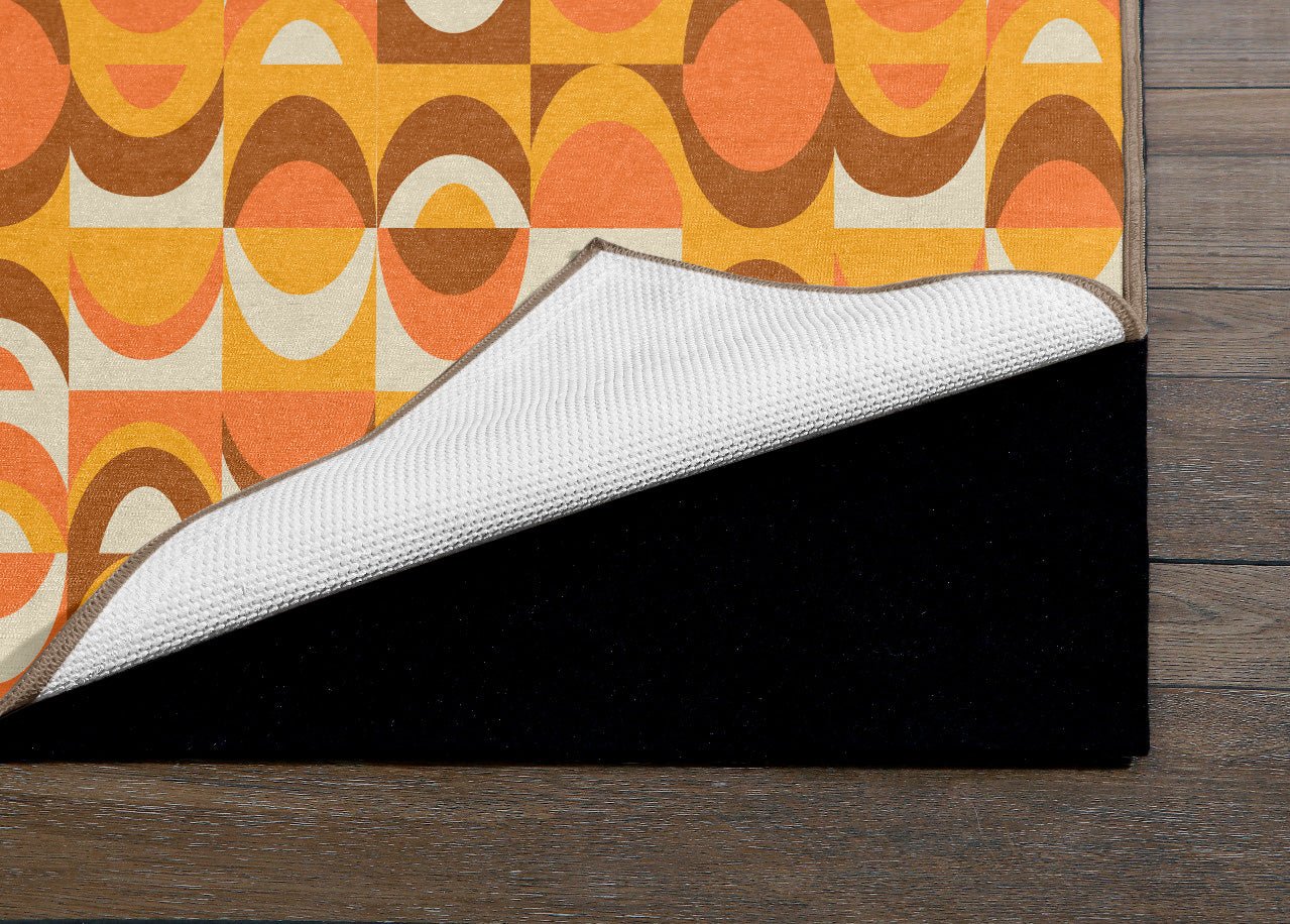 Kate McEnroe New York Mid Century Modern Retro 70s Geometric Orange, Brown Mustard Yellow Area RugRugs