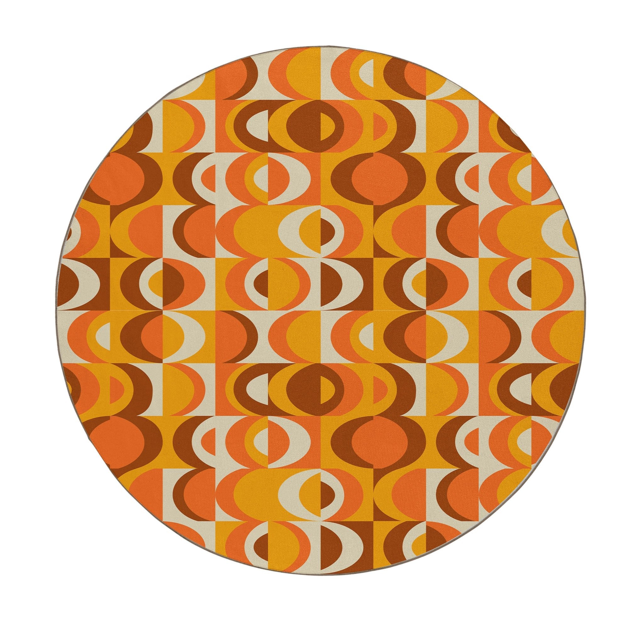 Kate McEnroe New York Mid Century Modern Retro 70s Geometric Orange, Brown Mustard Yellow Area RugRugs