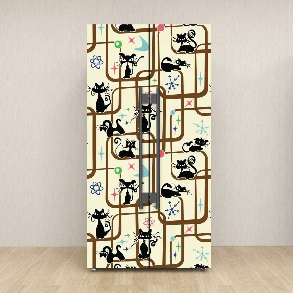 Kate McEnroe New York Mid Century Modern Retro 70s Kitschy Atomic Cat Refrigerator WrapRefrigerator Wraps6okz8nhAA1