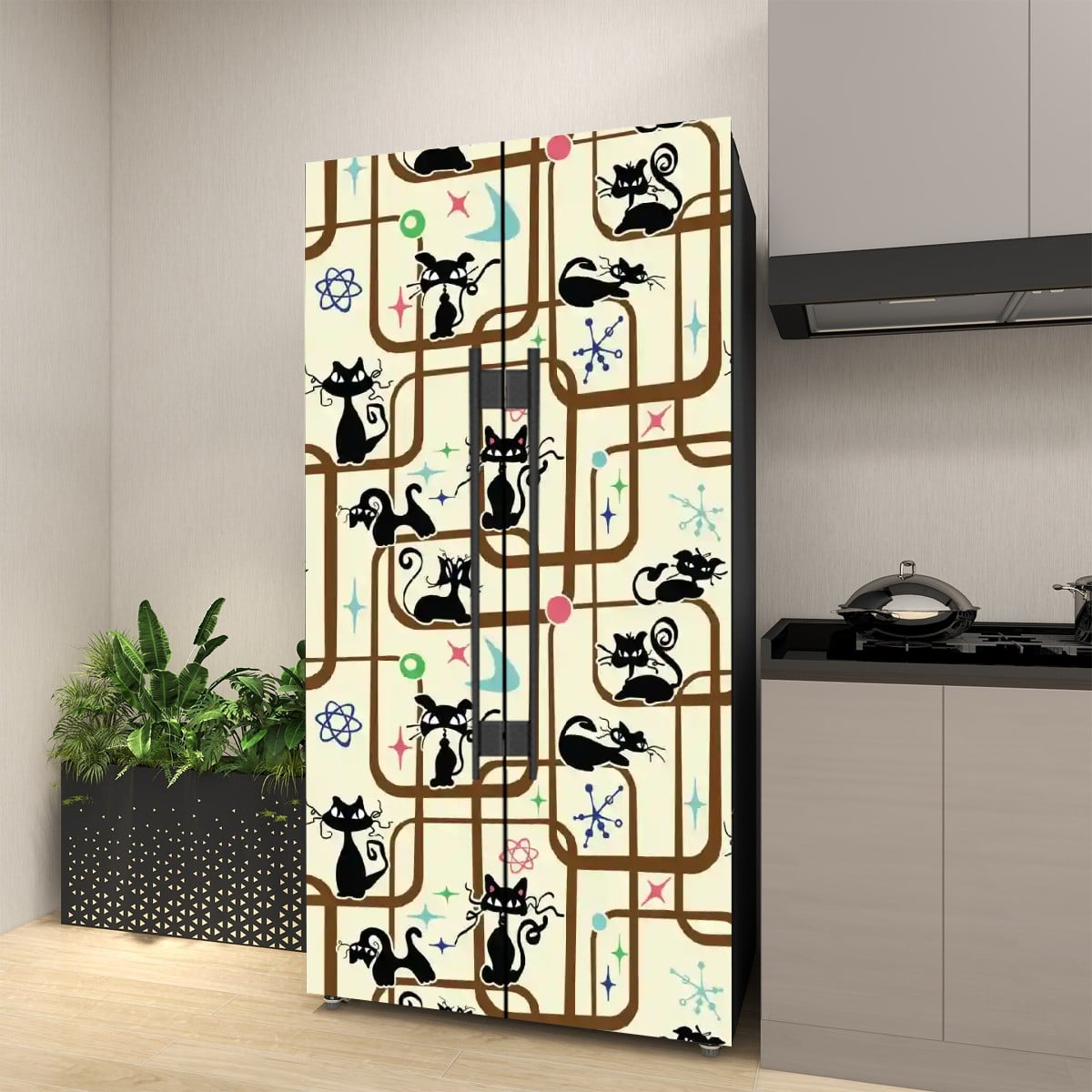 Kate McEnroe New York Mid Century Modern Retro 70s Kitschy Atomic Cat Refrigerator WrapRefrigerator Wraps6okz8nhAA1