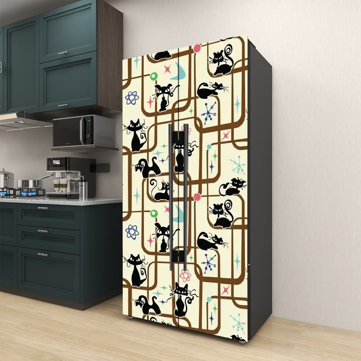 Kate McEnroe New York Mid Century Modern Retro 70s Kitschy Atomic Cat Refrigerator WrapRefrigerator Wraps6okz8nhAA1