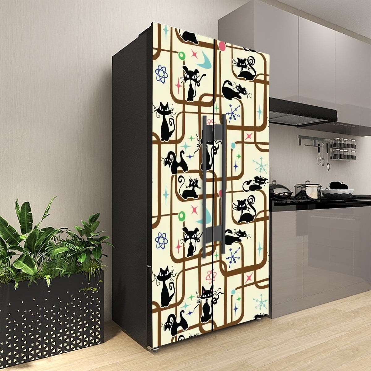 Kate McEnroe New York Mid Century Modern Retro 70s Kitschy Atomic Cat Refrigerator WrapRefrigerator Wraps6okz8nhAA1