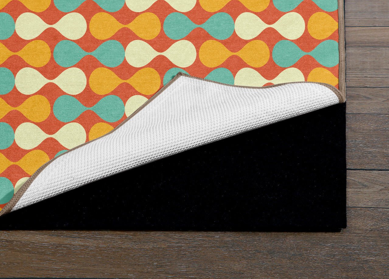 Kate McEnroe New York Mid Century Modern Retro 70s Mod Teardrop Orange Aqua Area RugRugs