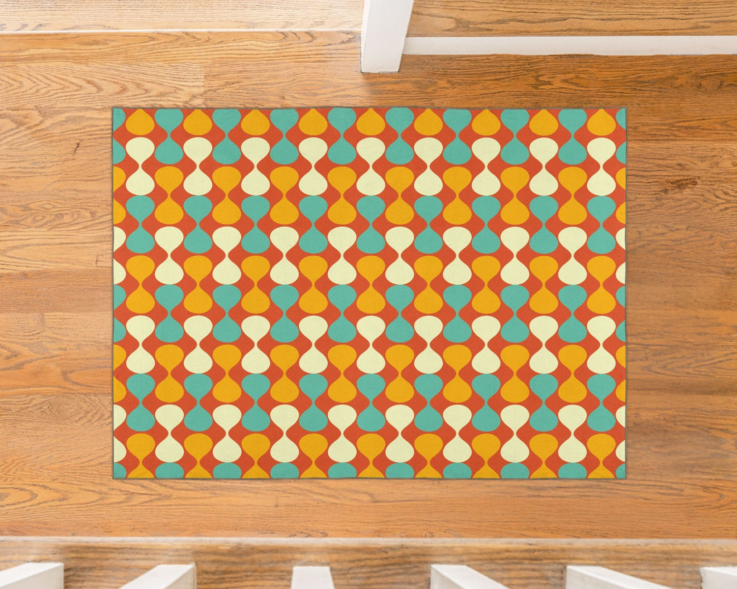 Kate McEnroe New York Mid Century Modern Retro 70s Mod Teardrop Orange Aqua Area RugRugs