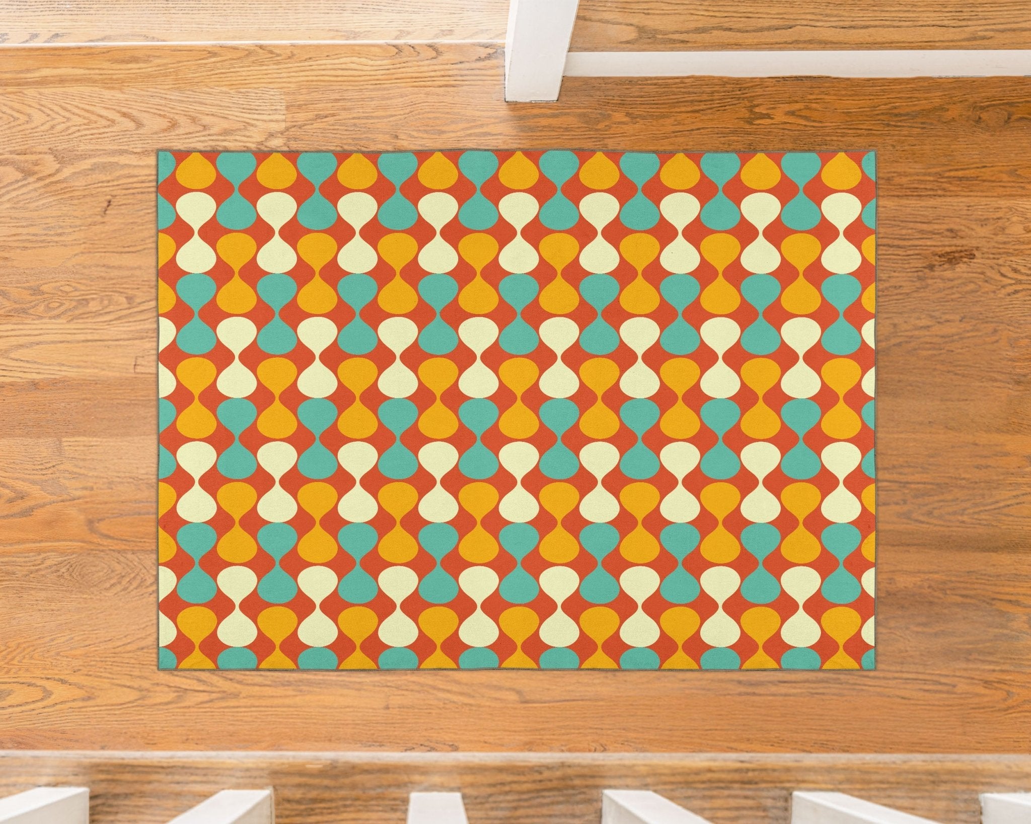Kate McEnroe New York Mid Century Modern Retro 70s Mod Teardrop Orange Aqua Area RugRugs