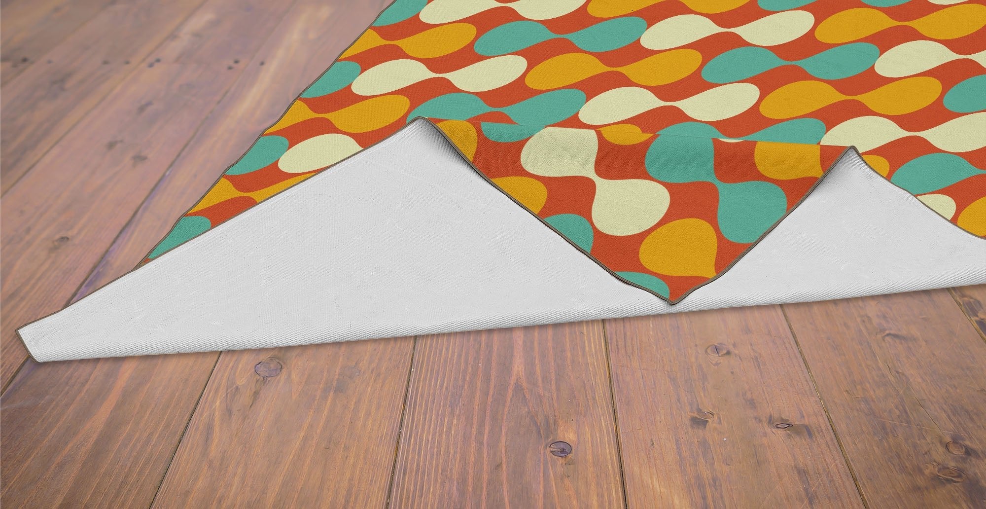 Kate McEnroe New York Mid Century Modern Retro 70s Mod Teardrop Orange Aqua Area RugRugs