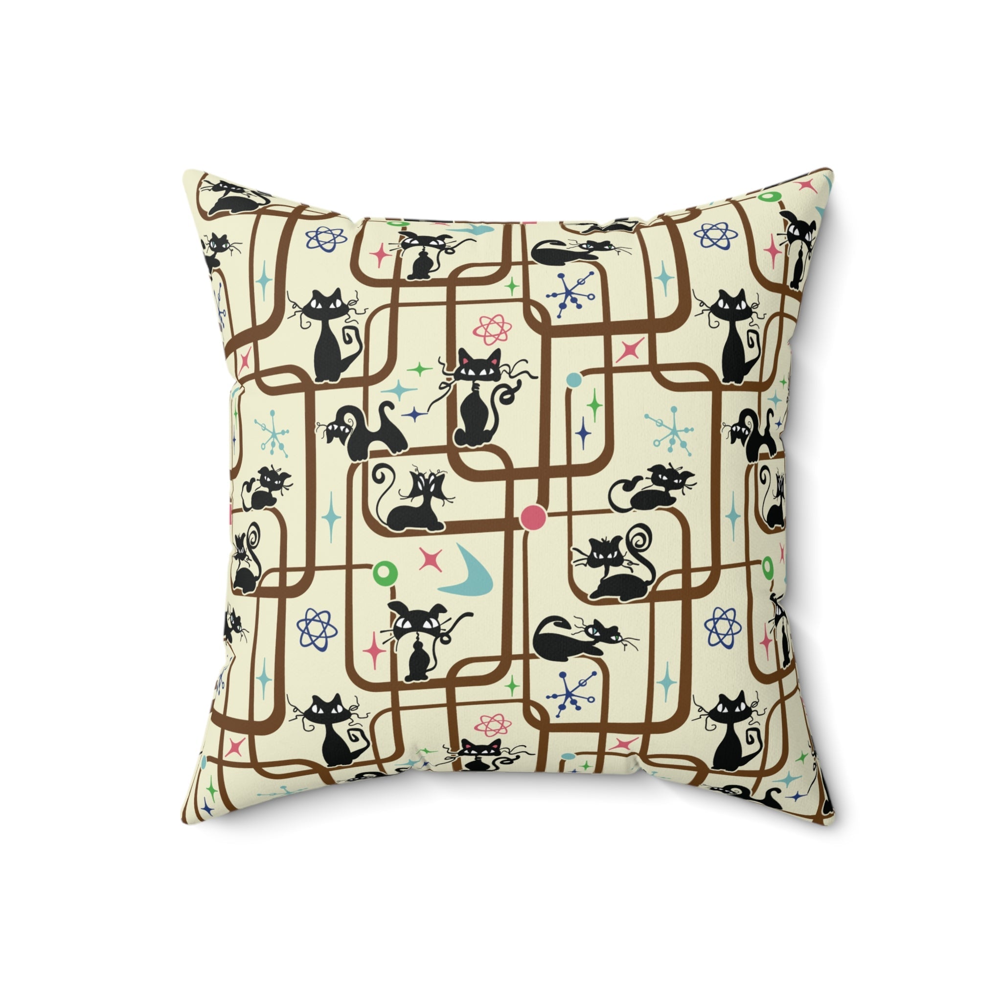 Kate McEnroe New York Mid Century Modern Retro Atomic Cat Kitschy Throw PillowThrow Pillows18911449606344342086