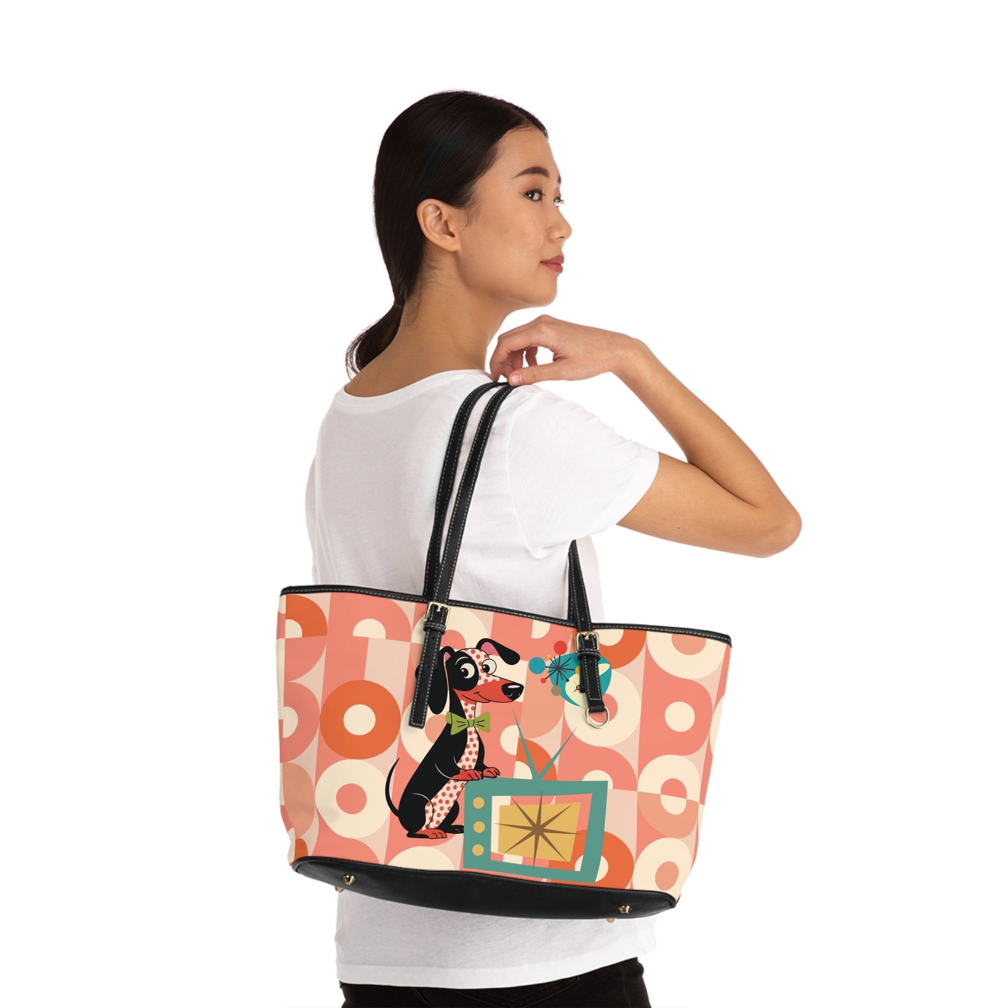Kate McEnroe New York Mid Century Modern Retro Atomic Dachshund Tote, MCM Dog Lover Handbag, 50s Kitsch Mod TV PurseTotes26613234236243769251