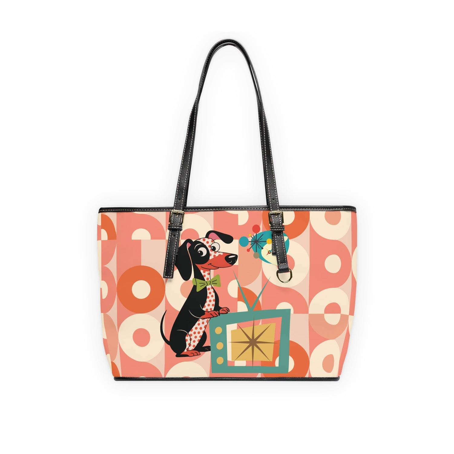 Kate McEnroe New York Mid Century Modern Retro Atomic Dachshund Tote, MCM Dog Lover Handbag, 50s Kitsch Mod TV PurseTotes26613234236243769251