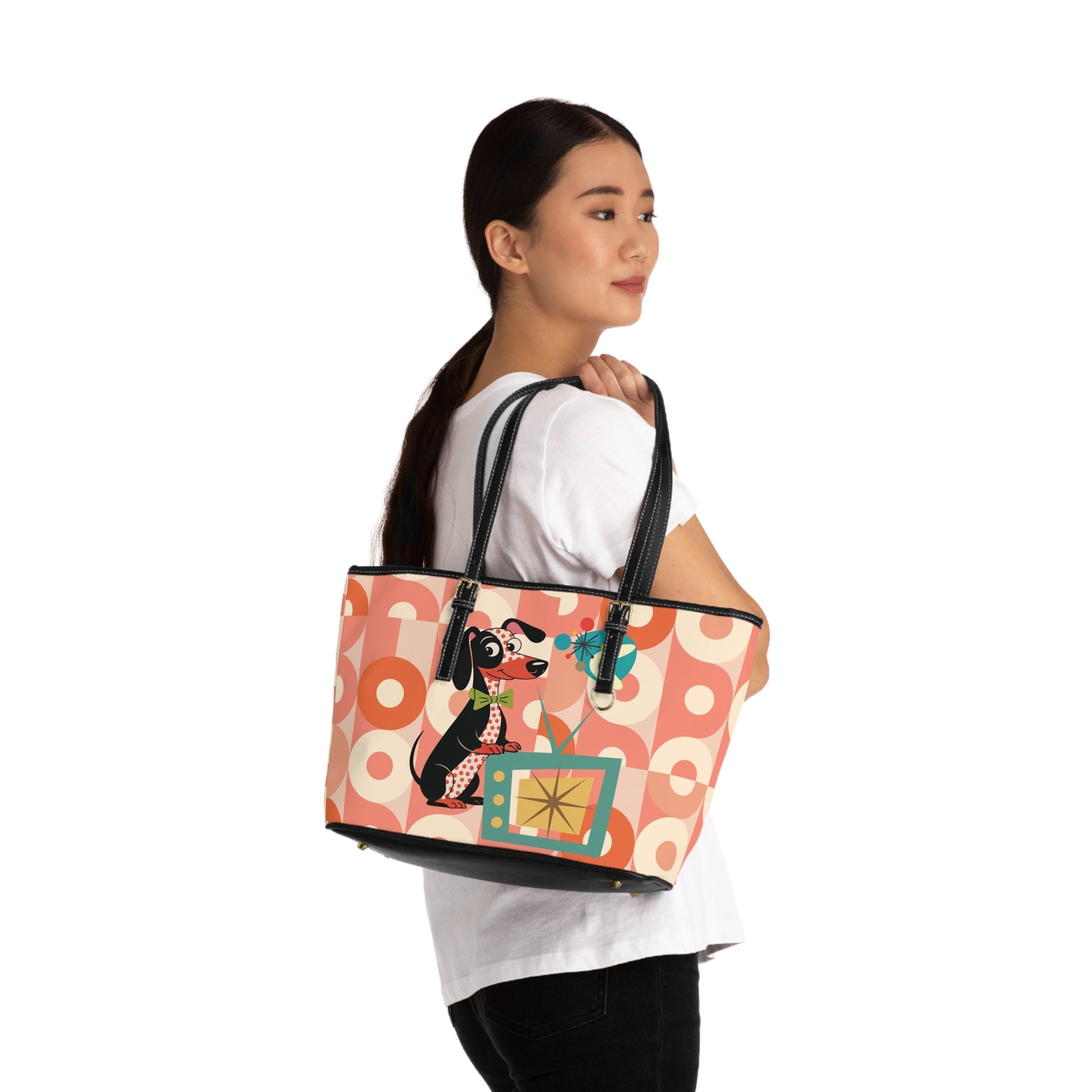 Kate McEnroe New York Mid Century Modern Retro Atomic Dachshund Tote, MCM Dog Lover Handbag, 50s Kitsch Mod TV PurseTotes26613234236243769251