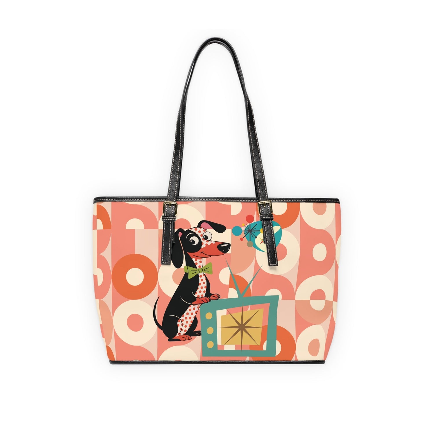 Kate McEnroe New York Mid Century Modern Retro Atomic Dachshund Tote, MCM Dog Lover Handbag, 50s Kitsch Mod TV PurseTotes26613234236243769251