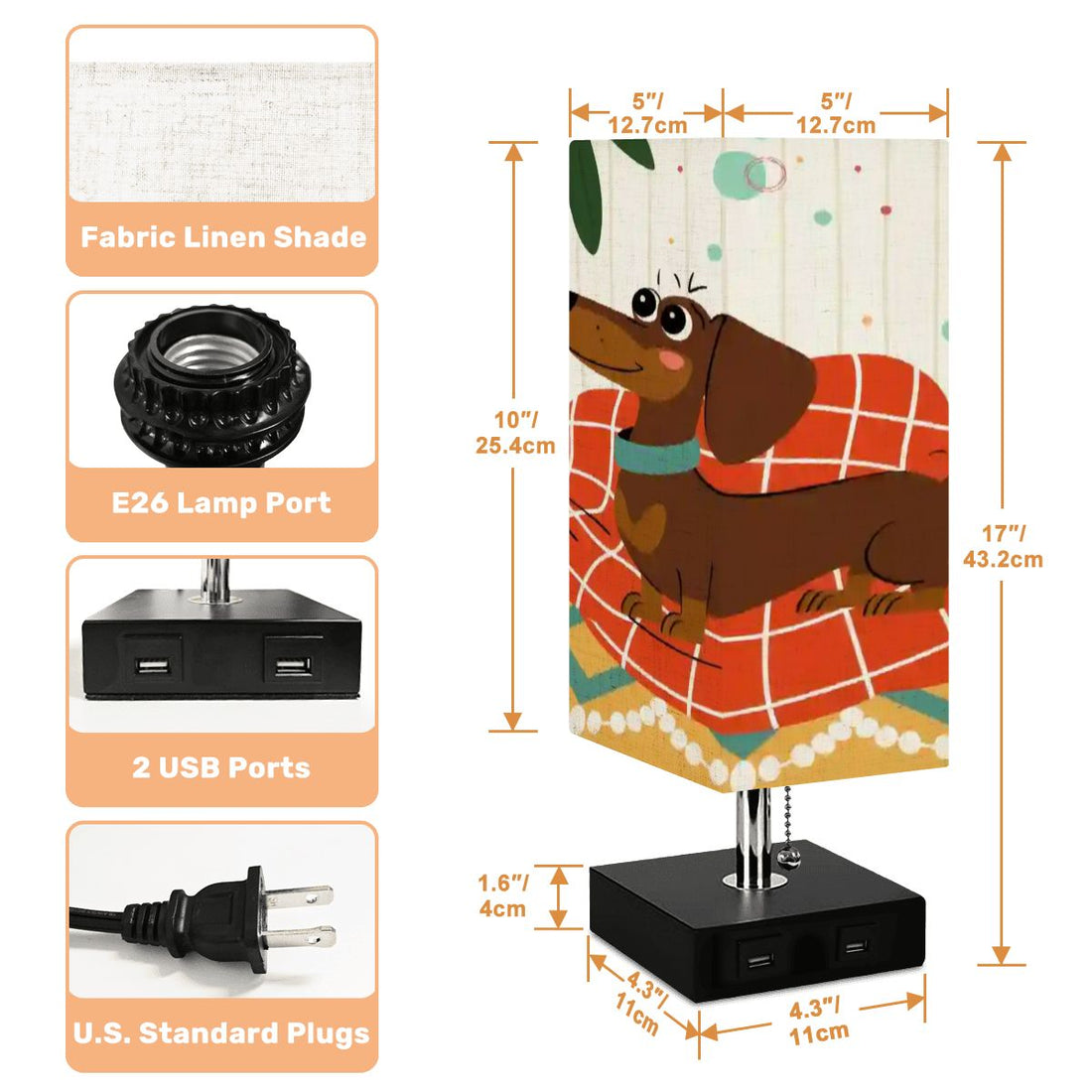 Kate McEnroe New York Mid Century Modern Retro Atomic Doxie Dog USB Charging Table LampTable Lampsxf0zyt0Opz