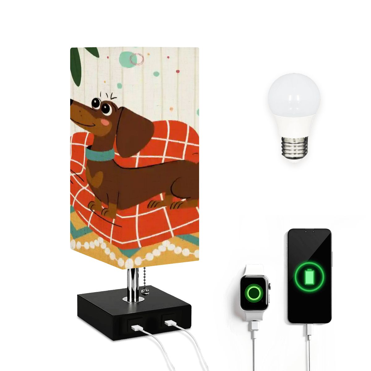 Kate McEnroe New York Mid Century Modern Retro Atomic Doxie Dog USB Charging Table LampTable Lampsxf0zyt0Opz