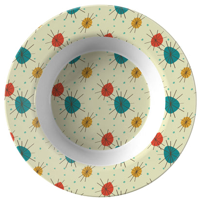 Kate McEnroe New York Mid Century Modern Retro Bowl, Sputnik Franciscan 50s Atomic Starburst Dinnerware in Teal, Mustard, OrangeBowls9609