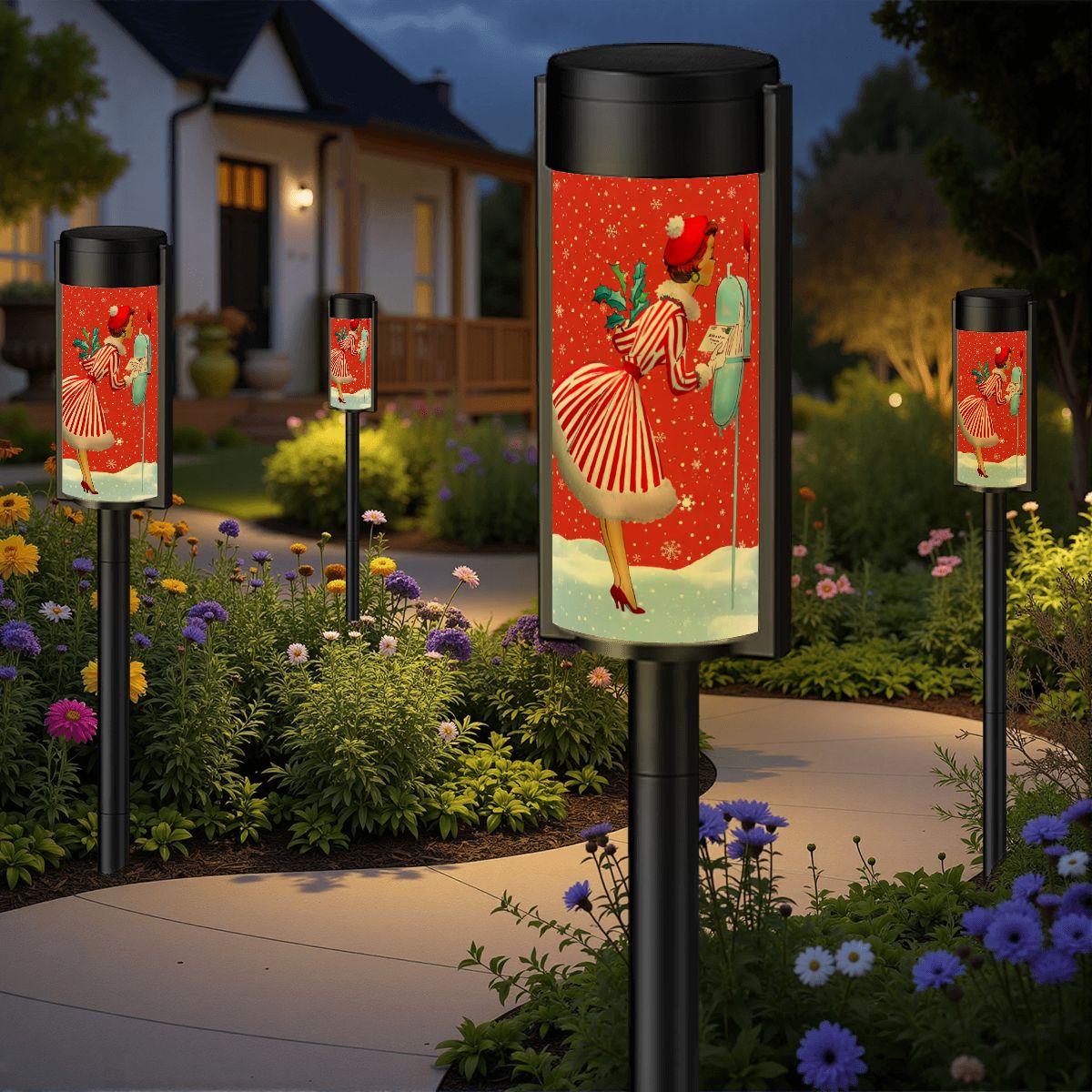 Kate McEnroe New York Mid Century Modern Retro Christmas Vintage 50s Solar Pathway LightsSolar Garden Stake LightsnpMlMnSMgC