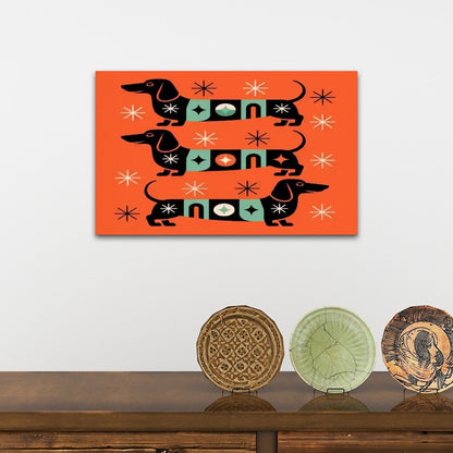 Kate McEnroe New York Mid Century Modern Retro Dachshund Canvas Wall Art, 50s Kitsch Doxie Dog MCM DecorCanvas Wall ArtC1fr5t96E2