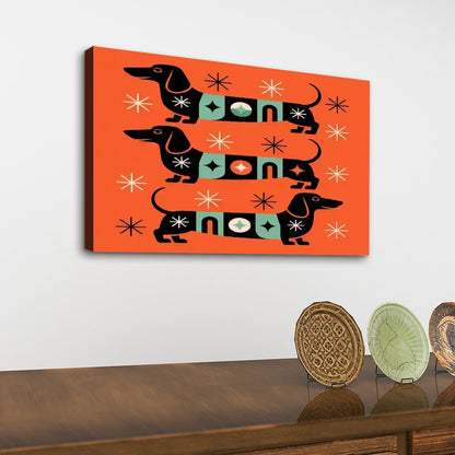 Kate McEnroe New York Mid Century Modern Retro Dachshund Canvas Wall Art, 50s Kitsch Doxie Dog MCM DecorCanvas Wall ArtC1fr5t96E2
