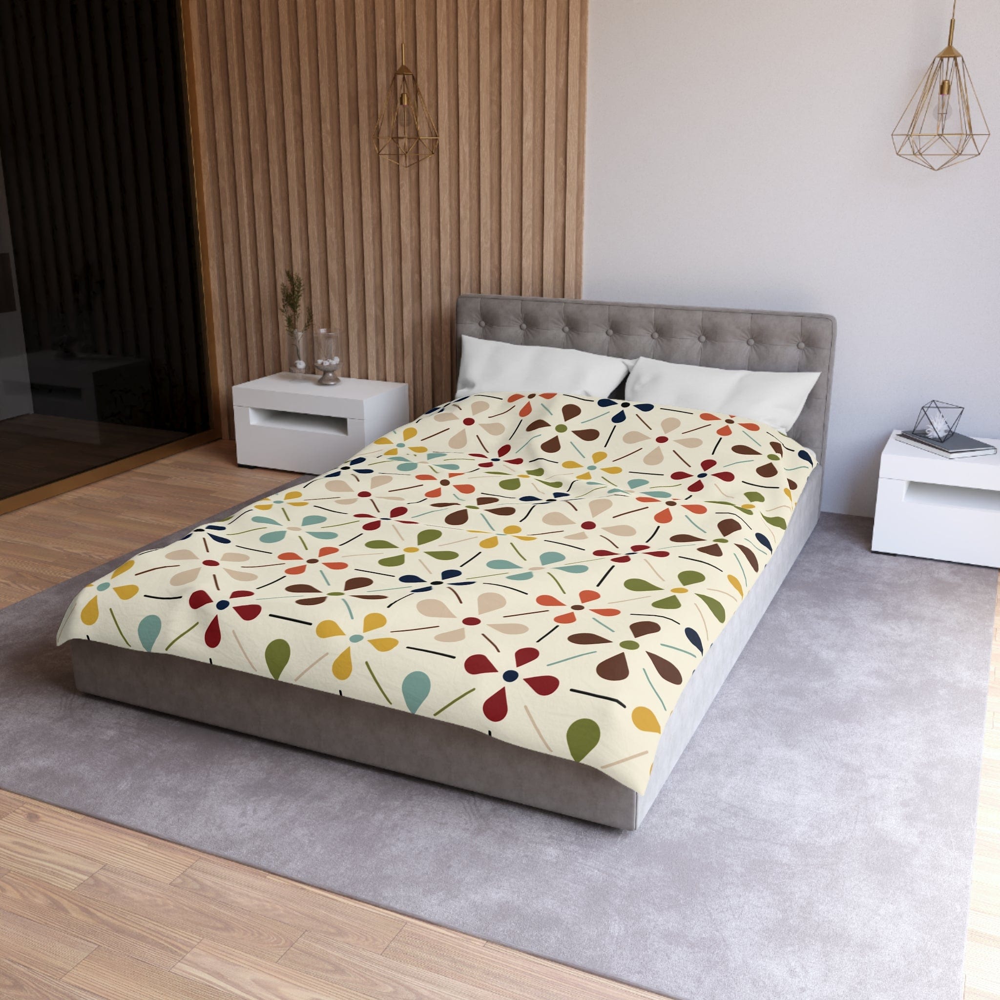 Kate McEnroe New York Mid Century Modern Retro Floral Duvet Cover, Minimalist MCM Aqua Blue, Olive, Mustard, Wine BeddingDuvet Covers13355137352379298963