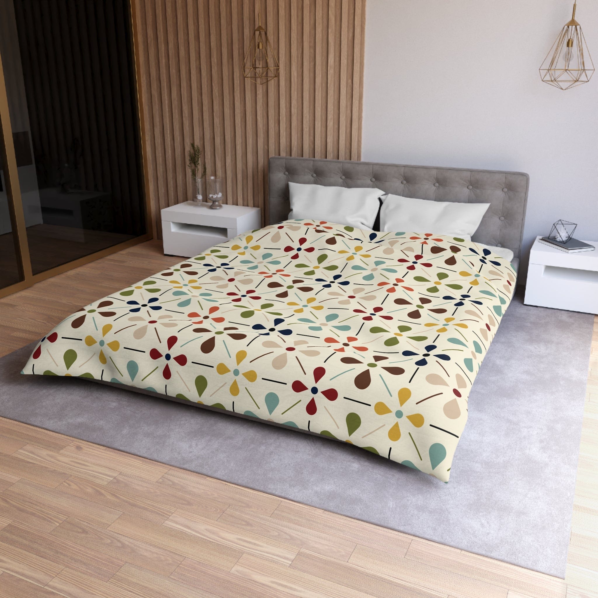 Kate McEnroe New York Mid Century Modern Retro Floral Duvet Cover, Minimalist MCM Aqua Blue, Olive, Mustard, Wine BeddingDuvet Covers17452160923333636117