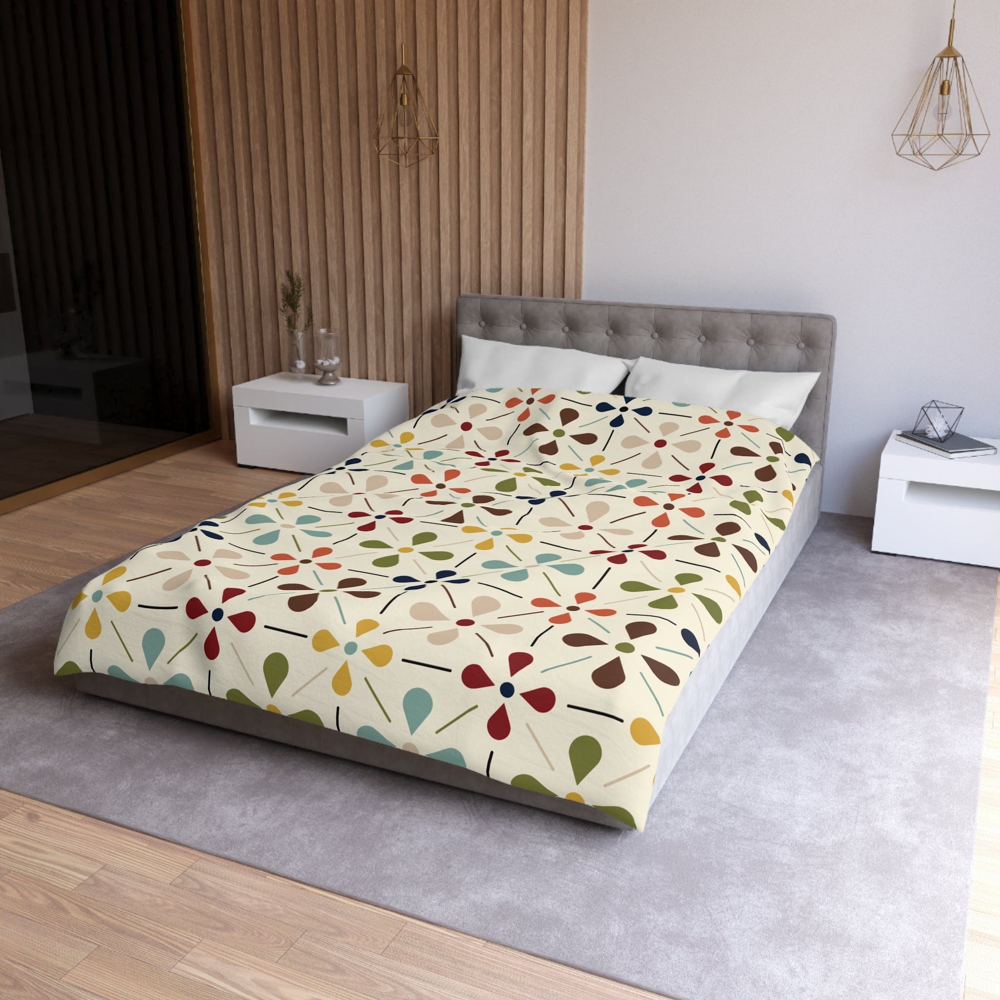 Kate McEnroe New York Mid Century Modern Retro Floral Duvet Cover, Minimalist MCM Aqua Blue, Olive, Mustard, Wine BeddingDuvet Covers31175846920735400005