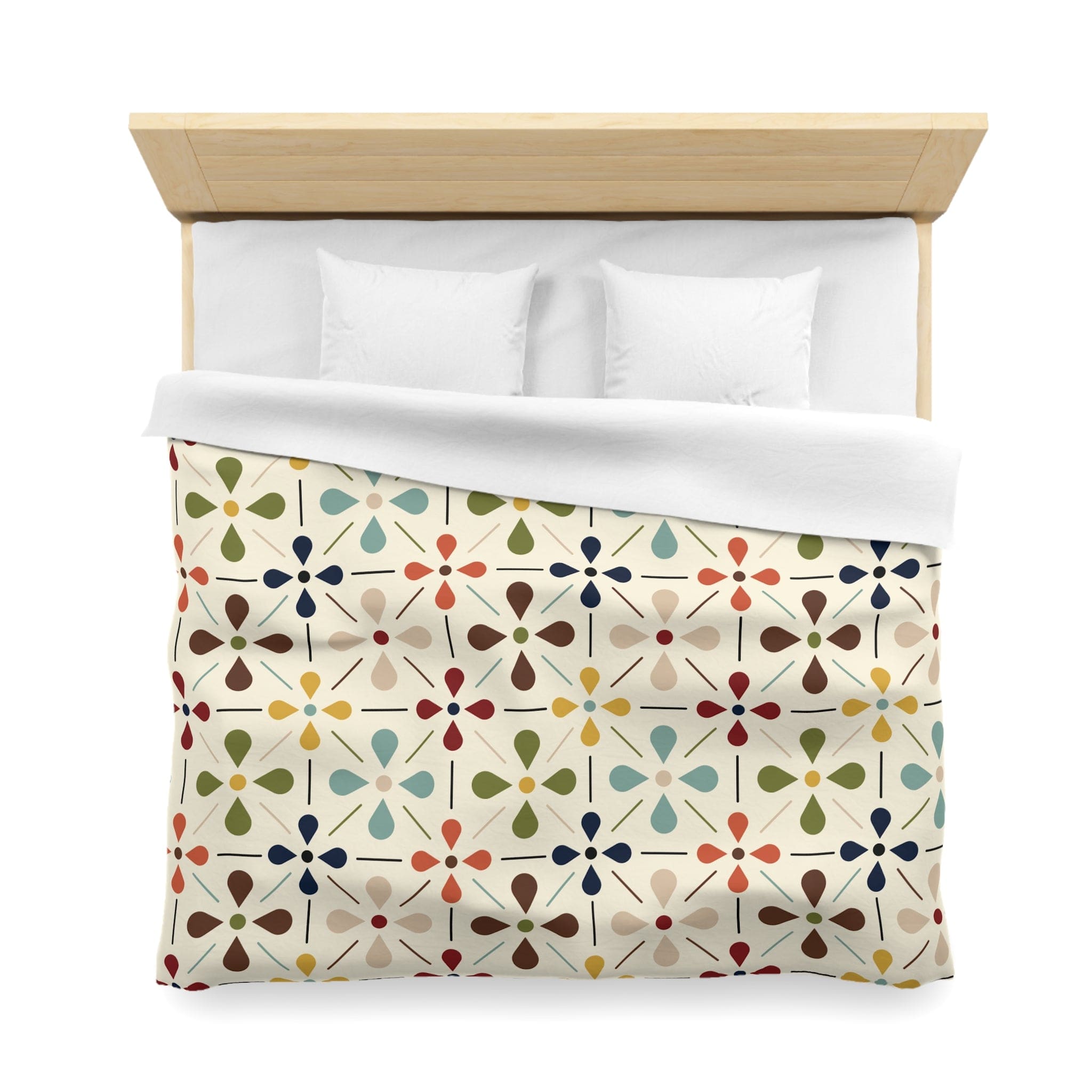 Kate McEnroe New York Mid Century Modern Retro Floral Duvet Cover, Minimalist MCM Aqua Blue, Olive, Mustard, Wine BeddingDuvet Covers77645292283302777400
