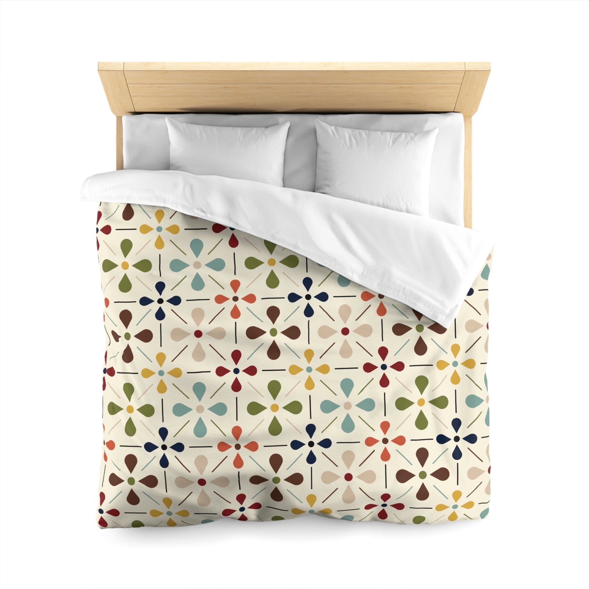 Kate McEnroe New York Mid Century Modern Retro Floral Duvet Cover, Minimalist MCM Aqua Blue, Olive, Mustard, Wine BeddingDuvet Covers77645292283302777400