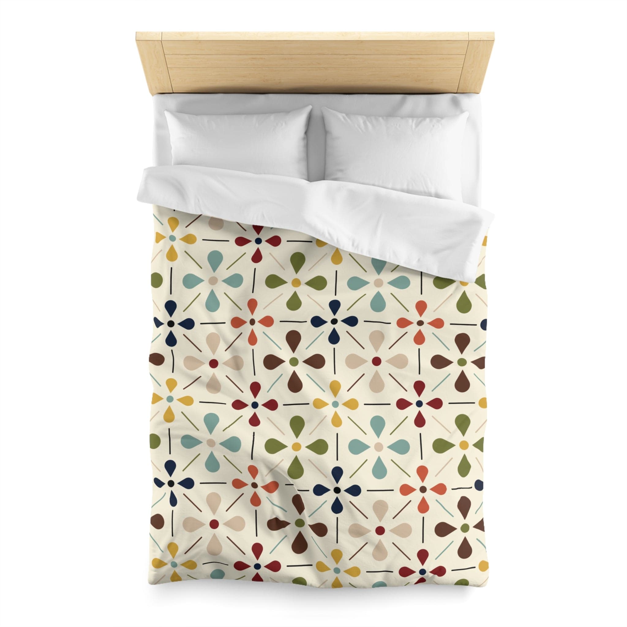 Kate McEnroe New York Mid Century Modern Retro Floral Duvet Cover, Minimalist MCM Aqua Blue, Olive, Mustard, Wine BeddingDuvet Covers77645292283302777400