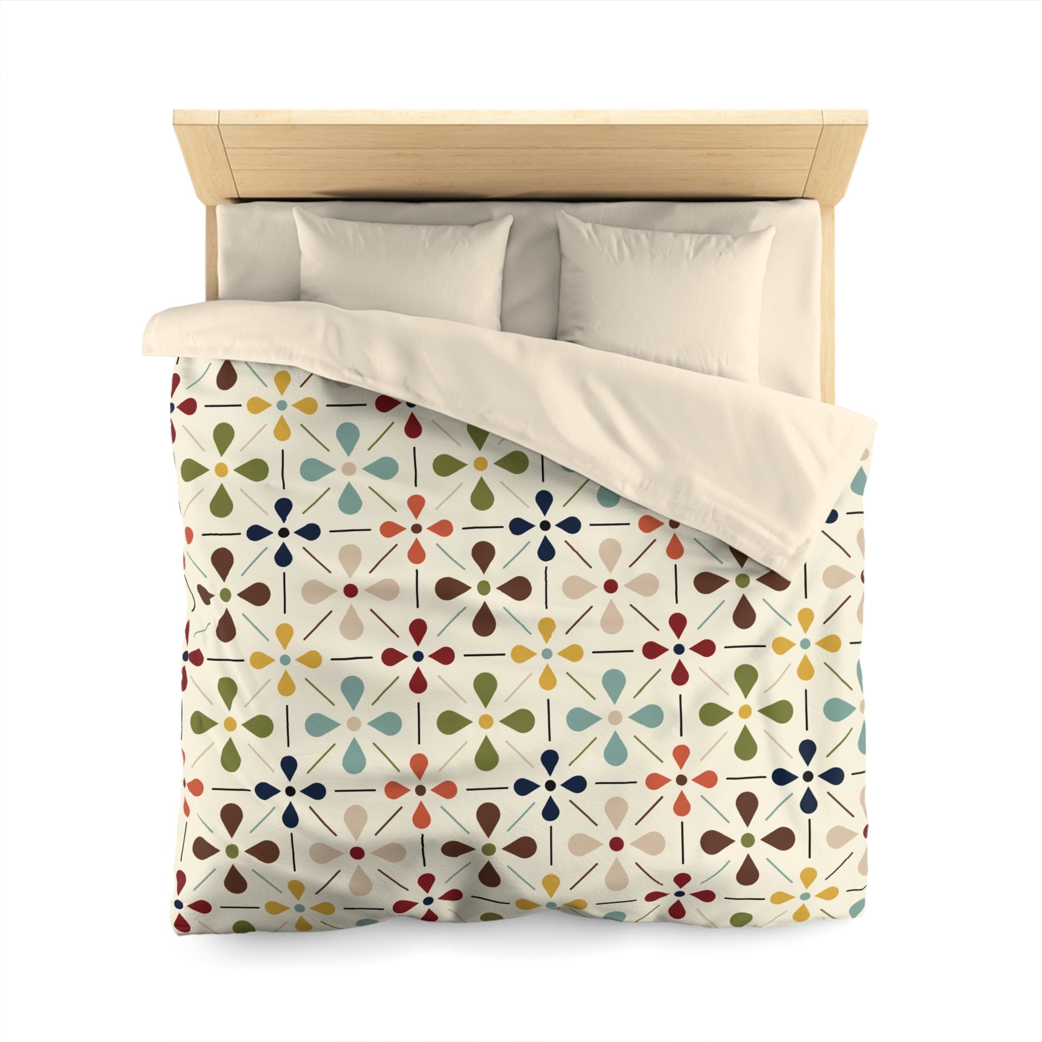 Kate McEnroe New York Mid Century Modern Retro Floral Duvet Cover, Minimalist MCM Aqua Blue, Olive, Mustard, Wine BeddingDuvet Covers77645292283302777400