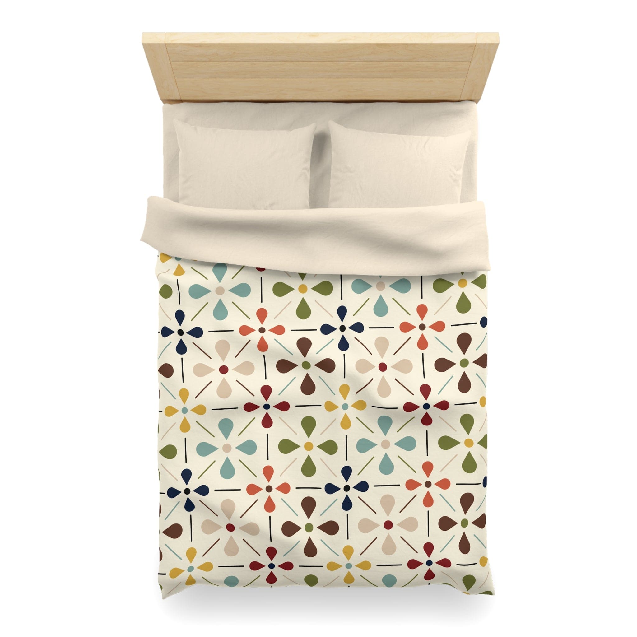 Kate McEnroe New York Mid Century Modern Retro Floral Duvet Cover, Minimalist MCM Aqua Blue, Olive, Mustard, Wine BeddingDuvet Covers77645292283302777400