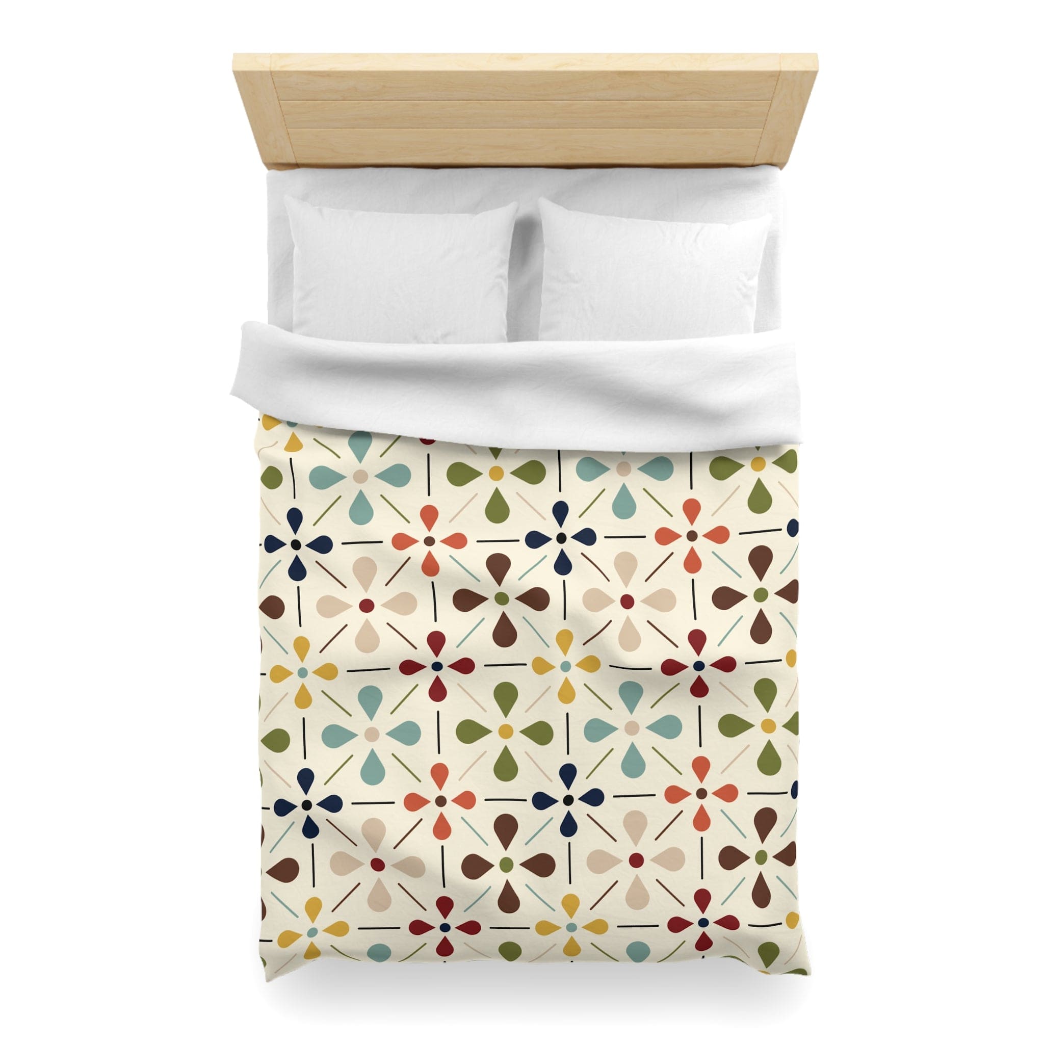 Kate McEnroe New York Mid Century Modern Retro Floral Duvet Cover, Minimalist MCM Aqua Blue, Olive, Mustard, Wine BeddingDuvet Covers77645292283302777400