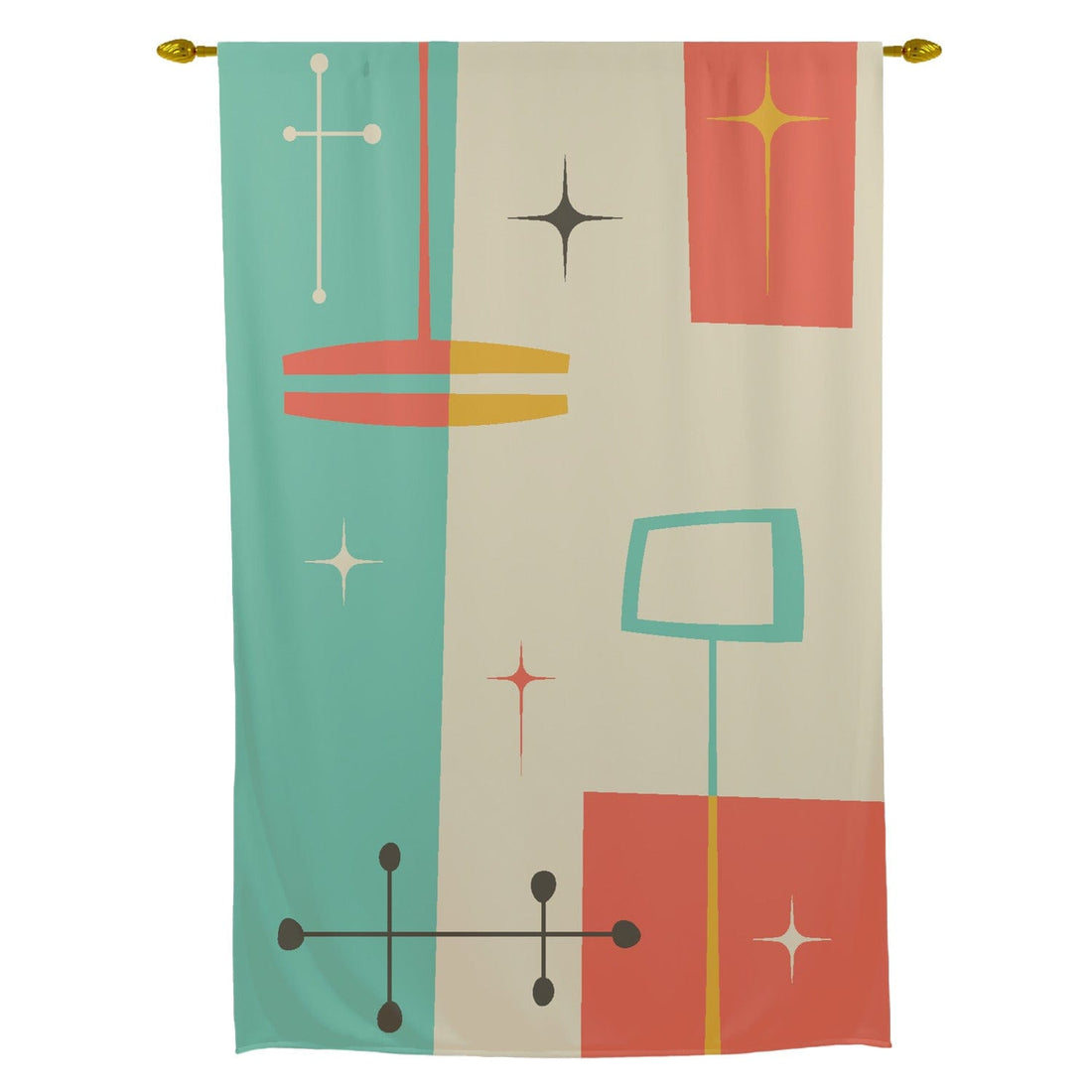 Kate McEnroe New York Mid Century Modern Retro Geometric Abstract Tie Up Curtain for Kitchen and Bathroom in Teal, Orange Cream, and YellowTie - up Curtains77147