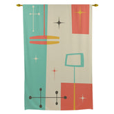 Kate McEnroe New York Mid Century Modern Retro Geometric Abstract Tie Up Curtain for Kitchen and Bathroom in Teal, Orange Cream, and YellowTie - up Curtains77147