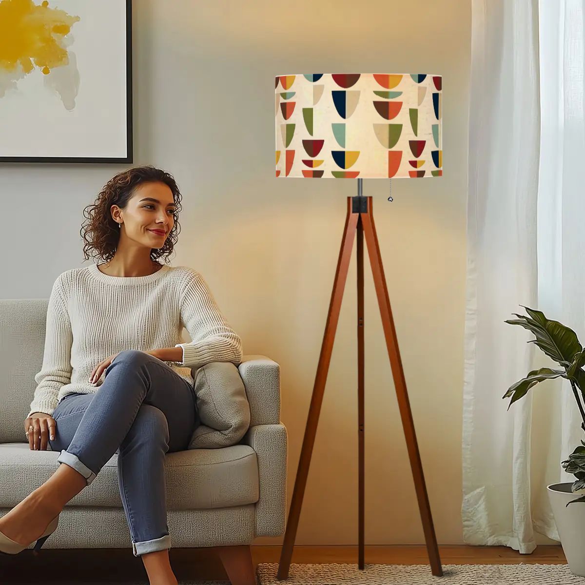 Kate McEnroe New York Mid Century Modern Retro Geometric Abstract Tripod Floor LampTripod Floor Lamps1NFAlSnvdi