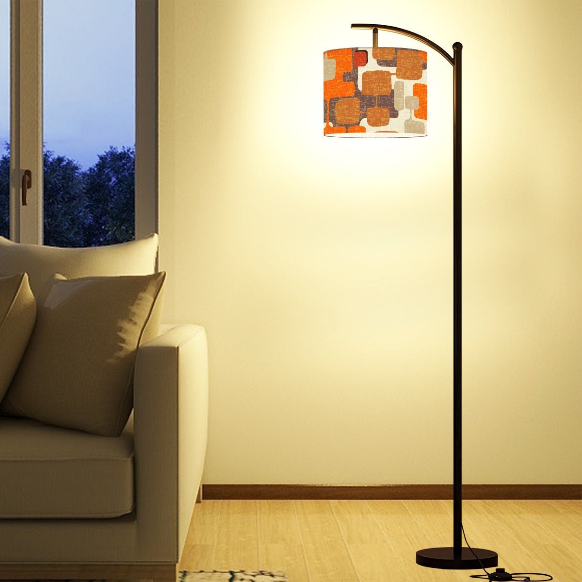 Mid Century Modern Retro Geometric Arc Floor Lamp, Orange Brown Vintag ...