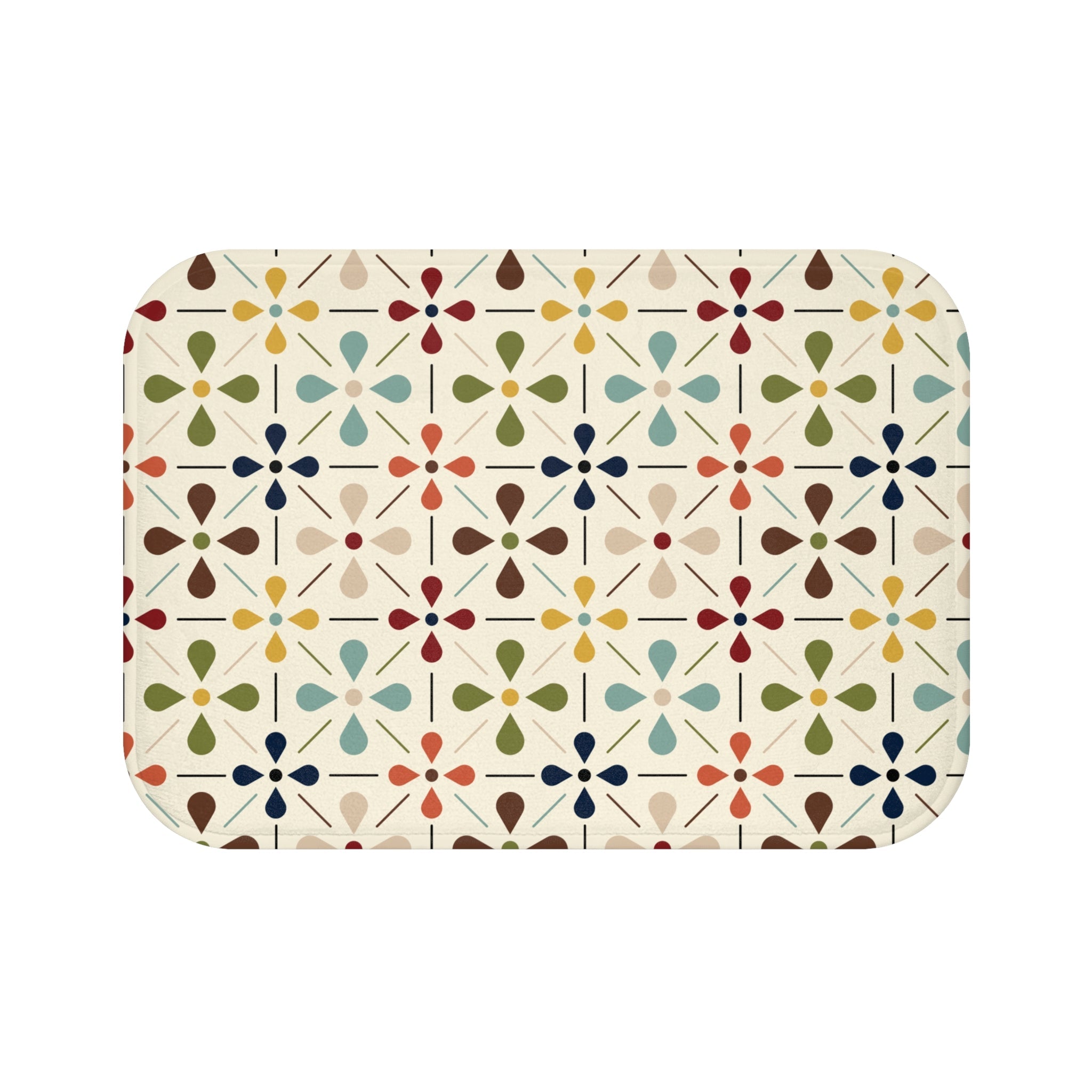 Kate McEnroe New York Mid Century Modern Retro Geometric Bath Mat, 50s MCM Cream Teal Mustard Rust Bathroom AccentBath Mats32714403439525925778