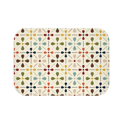 Kate McEnroe New York Mid Century Modern Retro Geometric Bath Mat, 50s MCM Cream Teal Mustard Rust Bathroom AccentBath Mats32714403439525925778