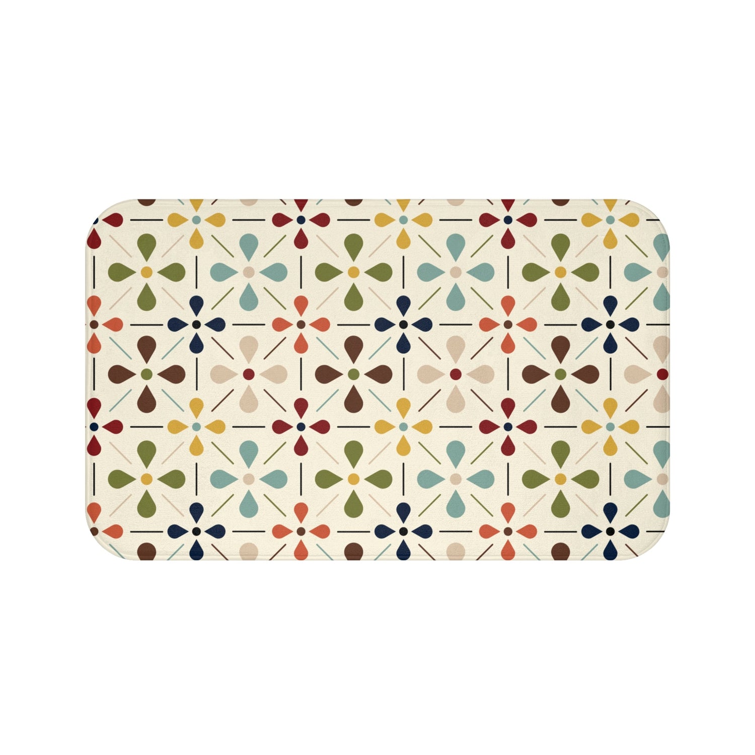 Kate McEnroe New York Mid Century Modern Retro Geometric Bath Mat, 50s MCM Cream Teal Mustard Rust Bathroom AccentBath Mats32714403439525925778